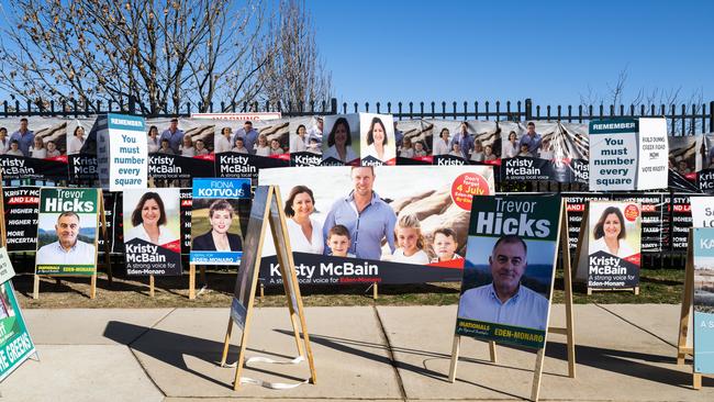 Election signages are displayed outside Jerrabomberra Public School in Queanbeyan. Picture: Getty Images