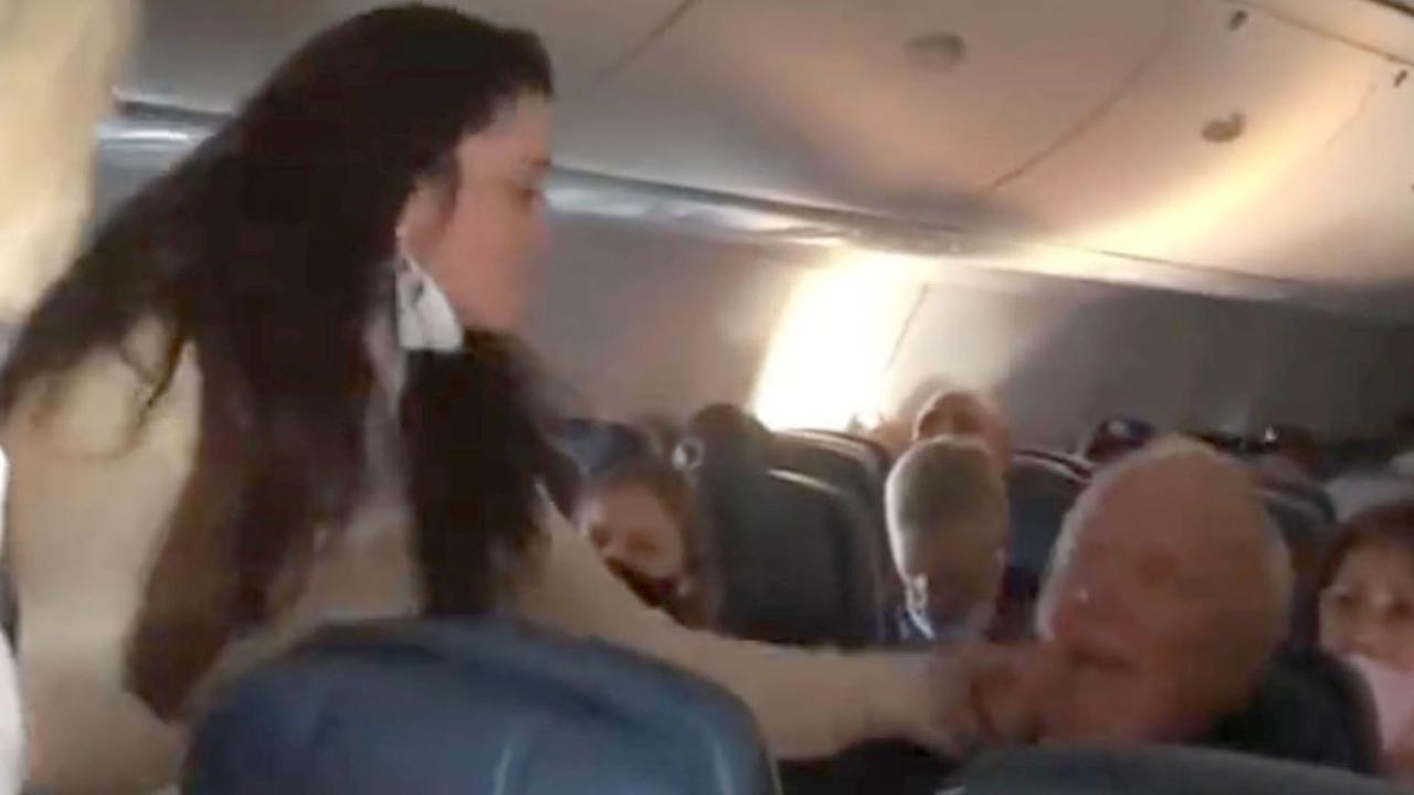 Patricia Cornwall got violent with an older man on a plane. Picture: Twitter / @ATLUncensored.