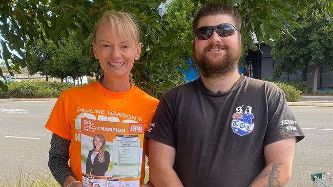 Linda Champion posing with a man named Joel believed to be a member of far right extremist group True Blue Crew. Picture: Facebook