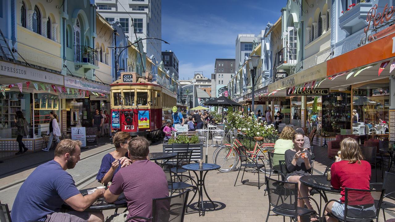 A tram passes through busy Regent St in the Christchurch CBD. Picture: ChristchurchNZ