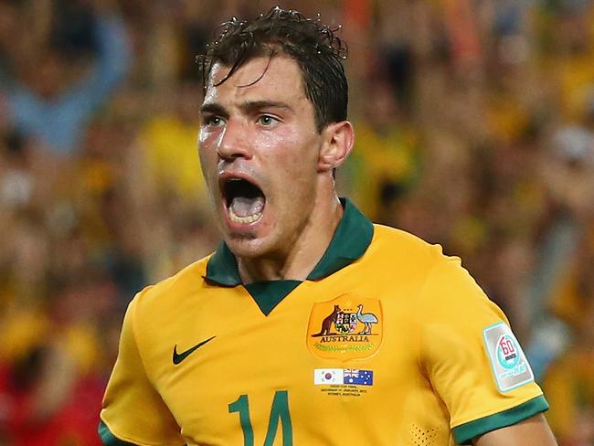 SYDNEY, AUSTRALIA - JANUARY 31: James Troisi of Australia celebrates after scoring a goal during the 2015 Asian Cup final match between Korea Republic and the Australian Socceroos at ANZ Stadium on January 31, 2015 in Sydney, Australia. (Photo by Mark Kolbe/Getty Images)