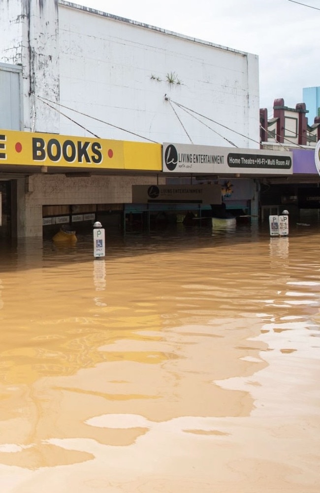 The Living Entertainment showroom at Lismore both during and after the 2022 flood event.