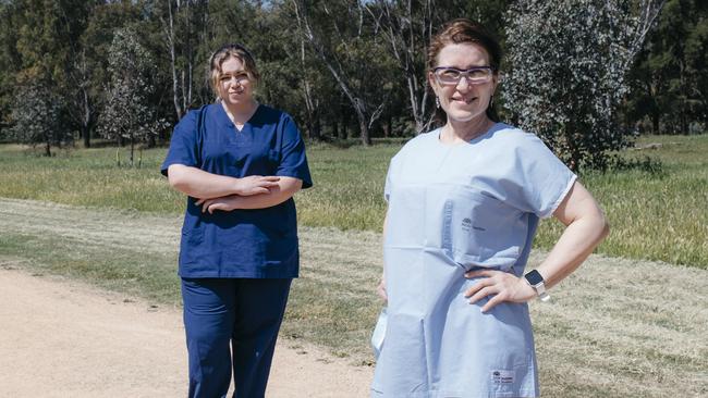 Ramsay Health Care nurses Elise Jenkins (left) and Renee Davis (right) have been treating Covid-19 patients in Dubbo, NSW. Picture: Nat Salloum