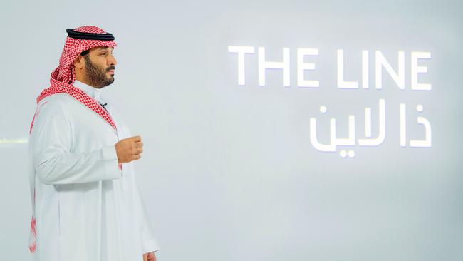 Saudi Crown Prince Mohammed bin Salman launching 'The Line', a green city that can accommodate about one million people, at NEOM. Picture: Bandar Al-Jaloud/AFP