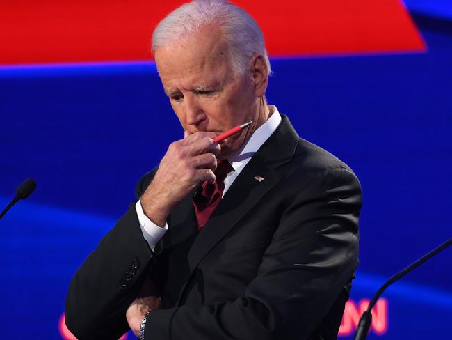 Democratic presidential hopeful former US Vice President Joe Biden gestures during the fourth Democratic primary debate of the 2020 presidential campaign season co-hosted by The New York Times and CNN at Otterbein University in Westerville, Ohio on October 15, 2019. (Photo by SAUL LOEB / AFP)
