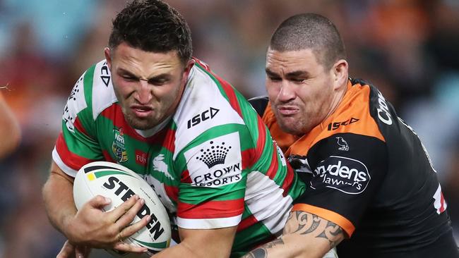 in action for the Rabbitohs against Wests Tigers: Picture: Getty Images