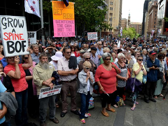 Crowds rally to urge the NSW government to act on alcohol-related violence in 2013 after Thomas Kelly, 18, died following a king hit attack at Sydney's Kings Cross. Picture: AAP