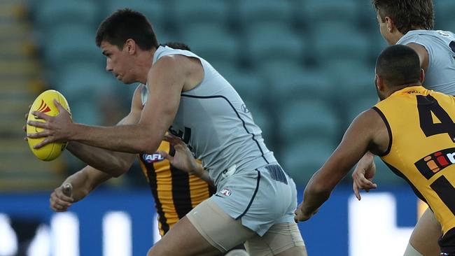 Matthew Kreuzer injured his ankle against the Hawks on Saturday night. Picture: Getty