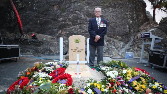 Anzac Day Dawn Service at Elephant rock, Currumbin. Currumbin RSL Past President Ron Workman. Picture: Glenn Hampson