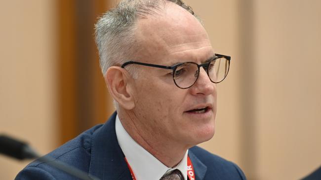 News Corp Australia executive chairman Michael Miller at the Social Media Conduct Hearings at Parliament House in Canberra. Picture: NewsWire/ Martin Ollman
