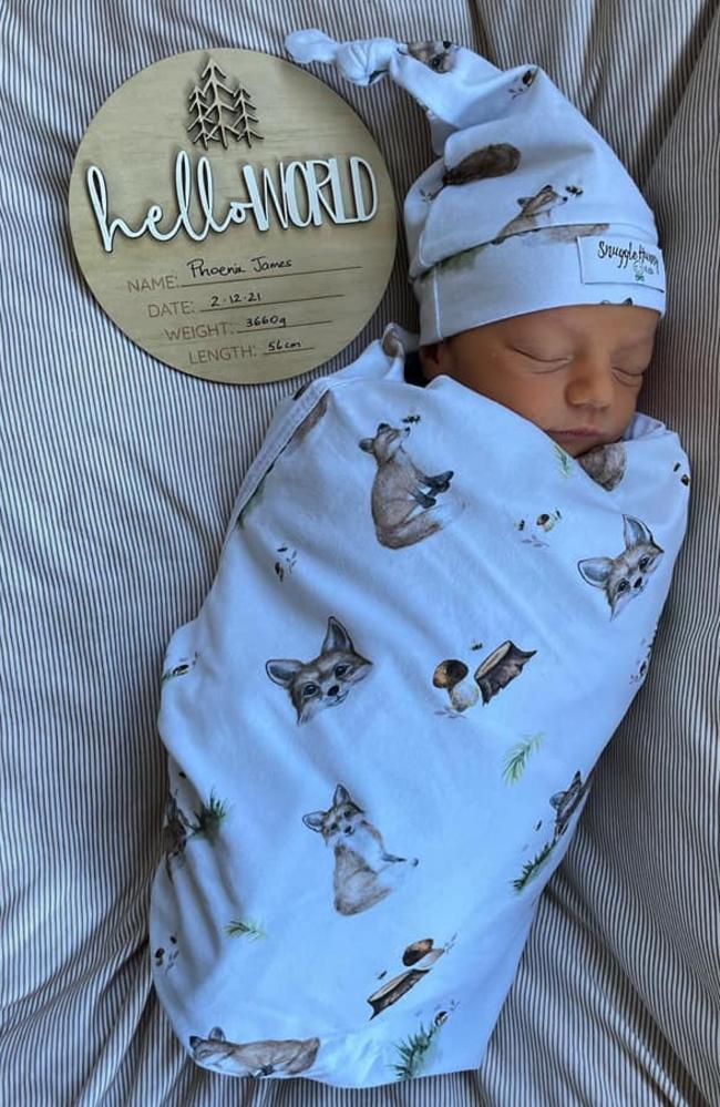 Phoenix James Hawkings was born at Mackay Mater Hospital on December 2, 2021, weighing 3657g and measuring 56cm. He is the second child for parents Brittany and Matthew Hawkings and a little brother to Wolf. Picture: Brittany Hawkings DMBD21