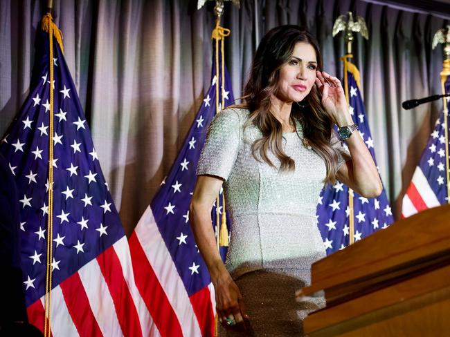 South Dakota Governor Kristi Noem has been one of the only major figures in the Republican party to attack Donald Trump’s biggest threat, Ron DeSantis. Picture: AFP