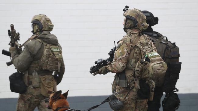 Armed police outside Westmeadows Tavern last March. Picture: David Crosling