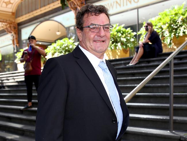 Northern beaches groundskeeper, Simon Robert Tiffen, 64, outside the Downing Centre court building in February 2021 after appearing on charges relating to child sex abuse and possessing child abuse material. Tiffen was sentenced on Wednesday to four years jail. Picture: Toby Zerna