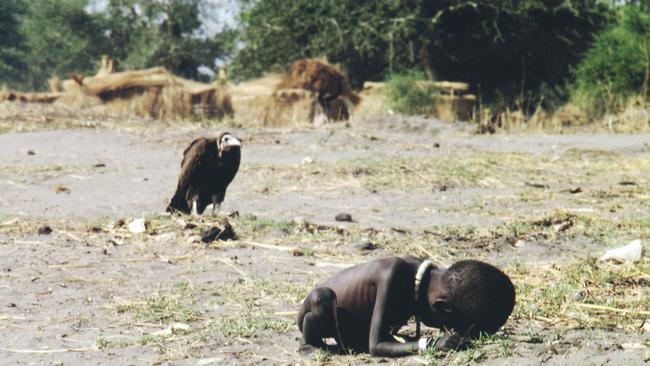 Kevin Carter’s 1993 photograph of a vulture stalking a starving Sudanese child trying to reach a United Nations food centre. The child survived, but Carter later took his own life.