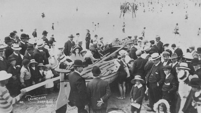 The launching of Manly Council's surfboat on March 21, 1907. Picture Northern Beaches Library