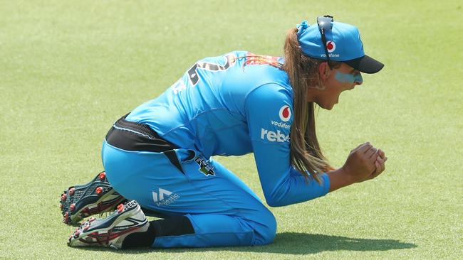 Strikers’ player Alex Price takes a catch to dismiss Meg Lanning during the Women's Big Bash League semi-final between the Strikers and Perth Scorchers. Picture: Chris Hyde/Getty Images