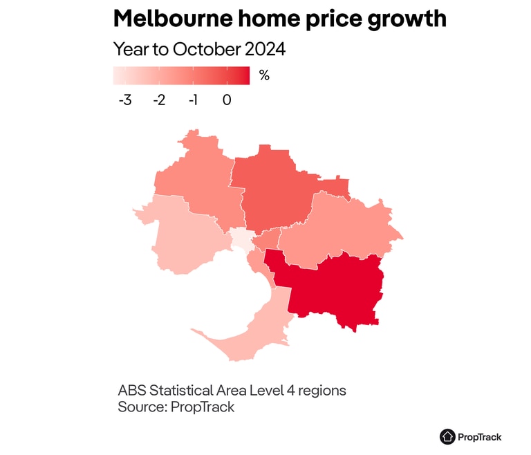 Melbourne house price changes in October 2024. Source: PropTrack