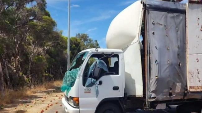 Firefighters smashed through the windscreen of the truck to free its driver. Picture: Nine News