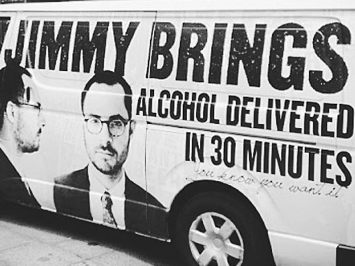 Image posted by Jimmy Brings advertising an alcohol delivery service operating with refrigerated vans. https://www.instagram.com/p/BPowAKYh_t-/