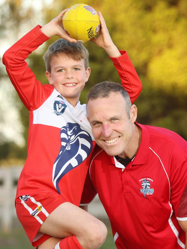 Brad Ottens said his favourite part of coaching his son Johnny's under-9 Ocean Grove footab team Picture: Alison Wynd