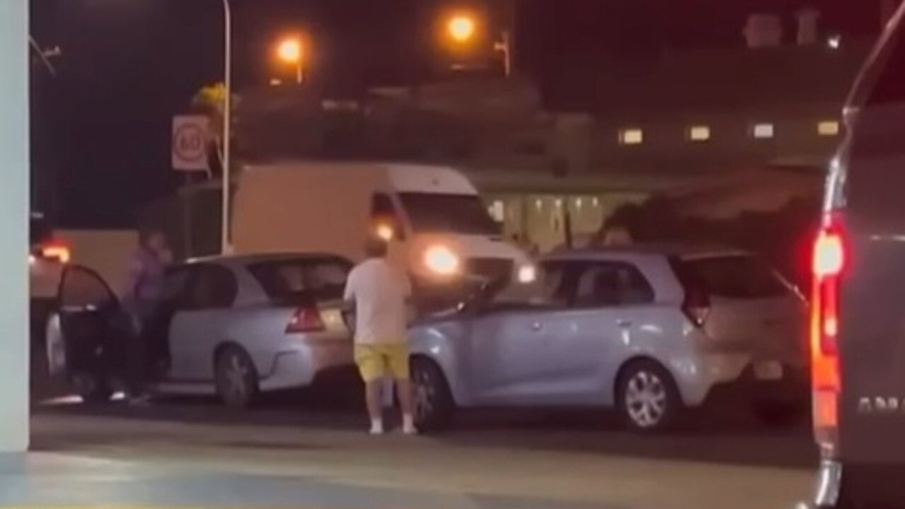 A family was hospitalised and their car damaged in a dramatic incident at a busy intersection in Bundaberg on Wednesday night. This is a screenshot from a video taken by a passerby immediately after the incident.