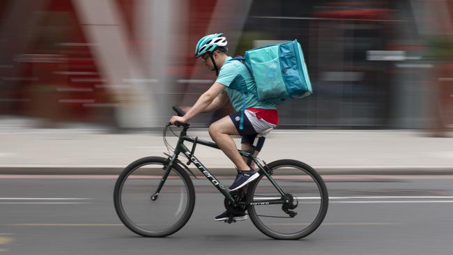 A Deliveroo rider near Victoria station in London, England. Picture: Getty Images