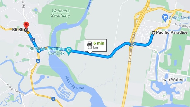 The current fastest route from Pacific Paradise to Bli Bli over the Bli Bli bridge on David Low Way.