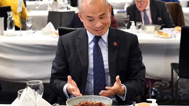 Wang Xining samples the wagyu.