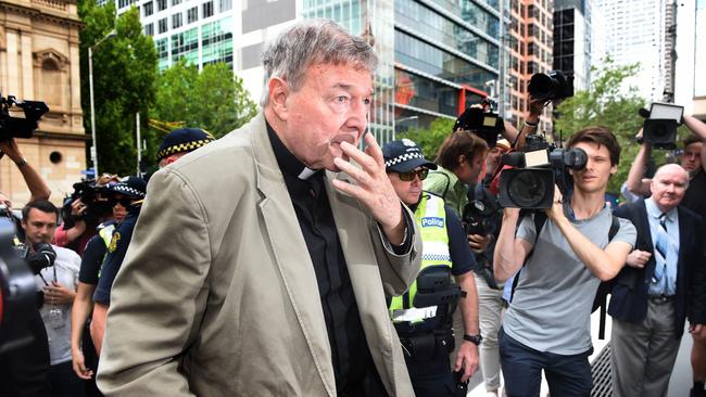 George Pell outside Melbourne's County Court. Picture: Tony Gough