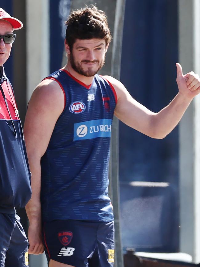 Angus Brayshaw made an appearance at Demons training last week. Picture: Michael Klein