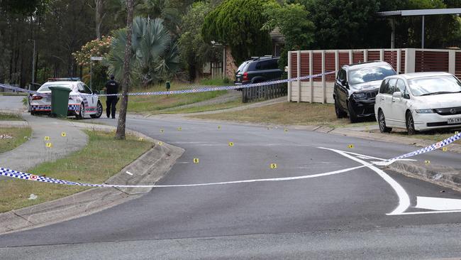 Police investigate a stabbing at Packett Crescent, Loganlea. Picture: Liam Kidston