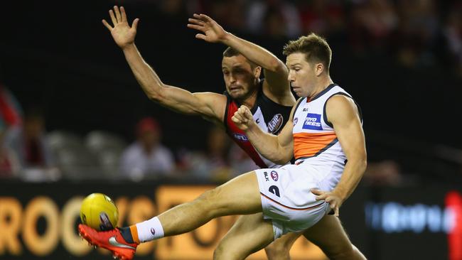 MELBOURNE, AUSTRALIA - APRIL 24: Toby Green of the Giants kicks the ball during the round five AFL match between the St Kilda Saints and the Greater Western Sydney Giants at Etihad Stadium on April 24, 2016 in Melbourne, Australia. (Photo by Robert Cianflone/Getty Images)