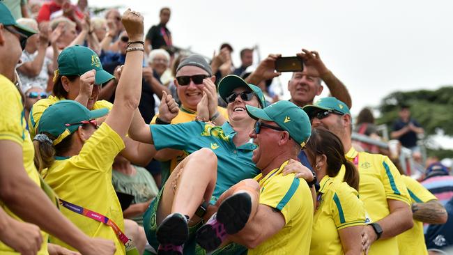 Australian athletes and staff at the Birmingham 2022 Commonwealth Games at Victoria Park. (Photo by Nathan Stirk/2022 Getty Images)