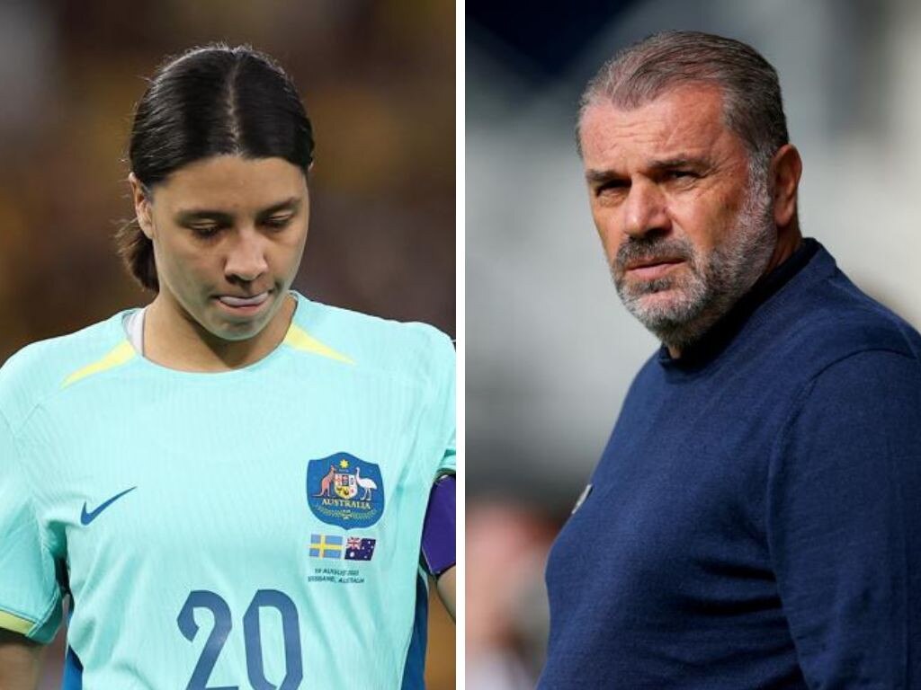 Sam Kerr and Ange Postecoglou. Photos: Getty Images