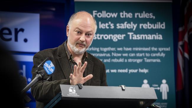 Director of Public Health Dr. Mark Veitch speaks at a coronavirus press conference on the 19th August 2020. Picture: LUKE BOWDEN