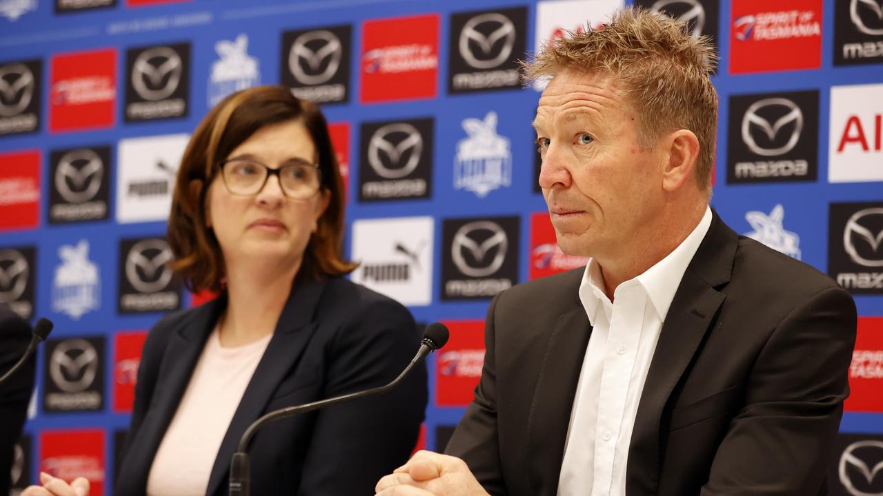 North Melbourne and coach David Noble part ways amid horror season. North Melbourne will begin its search for its fourth full time coach in five years after parting ways with embattled leader David Noble. President Dr Sonja Hood alongside David. Picture: Alex Coppel.