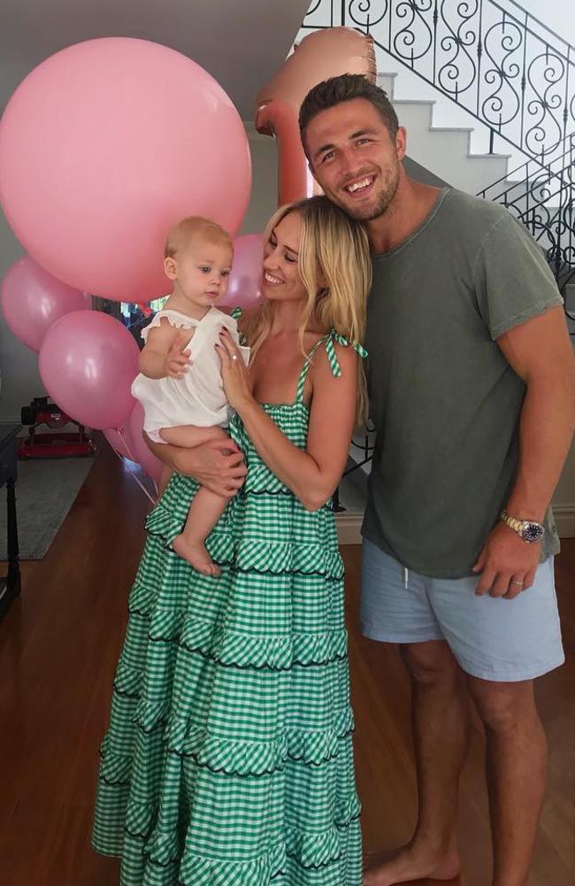 Burgess with ex-wife Phoebe and baby Poppy during happier times. Picture: Instagram @mrsphoebeburgess