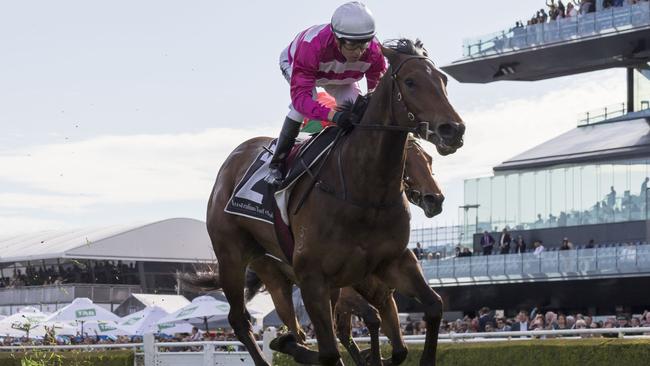 Dixie Blossoms won the Mostyn Copper Group Angst Stakes. Picture: AAP Images