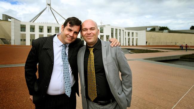 Mark Poidevin and Ben Rogers at Parliament House in Canberra yesterday. Picture Kym Smith