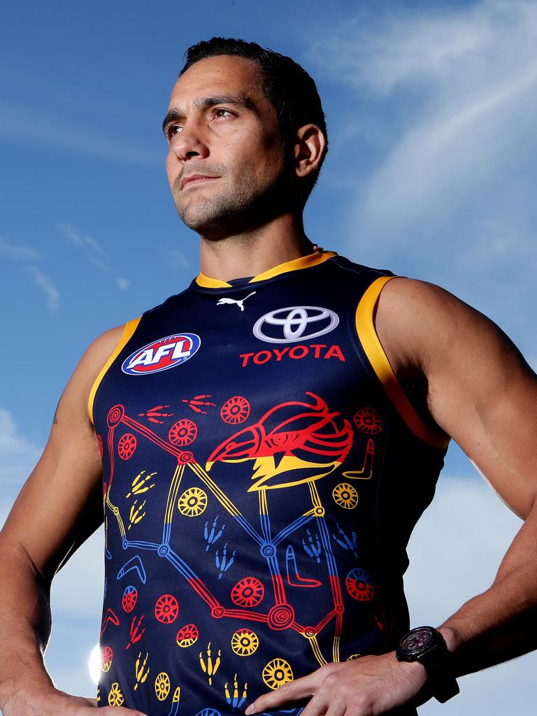 Andrew McLeod has designed many of the Indigenous jumpers worn by the Crows. Picture: Sarah Reed