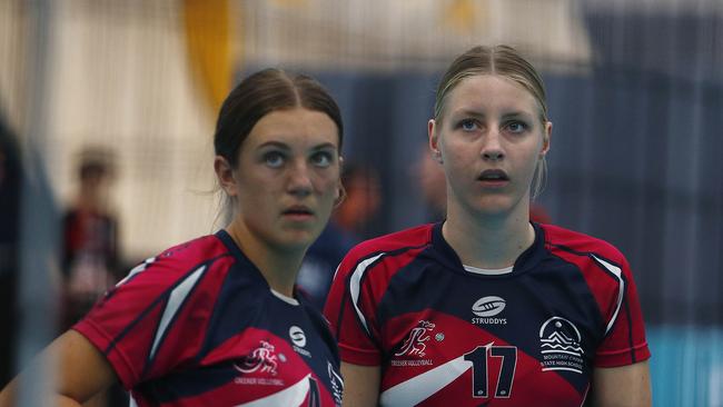 Action during the Australian Volleyball Schools Cup at the Gold Coast Sports & Leisure Centre. Photo:Tertius Pickard