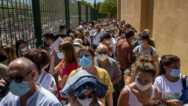 Teachers queue to get tested for COVID-19 in Madrid, Spain, ahead of the starting of the beginning of the school year. Picture: Getty