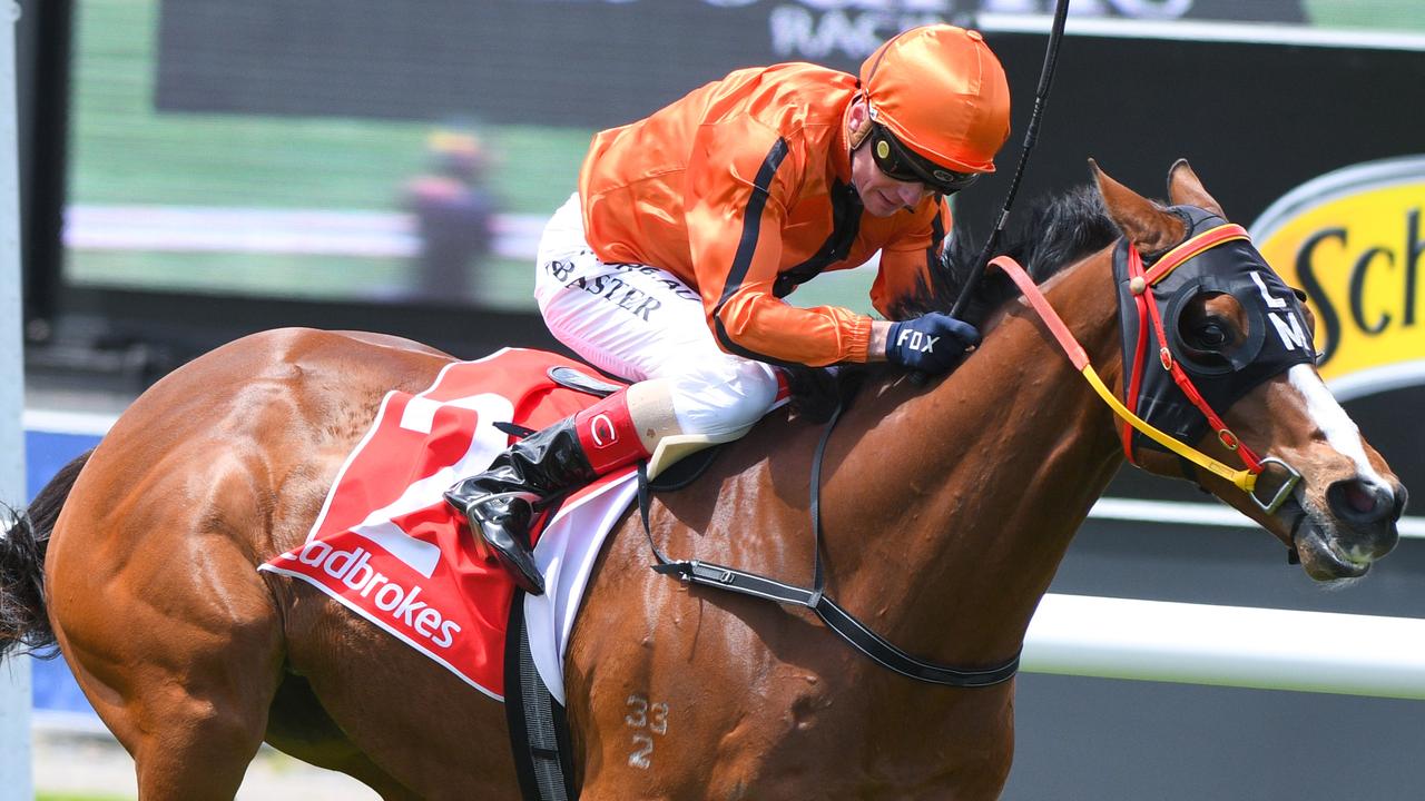 Stephen Baster got the best out of Gold Fields in a tight finish in the Sandown Stakes. Picture: AAP