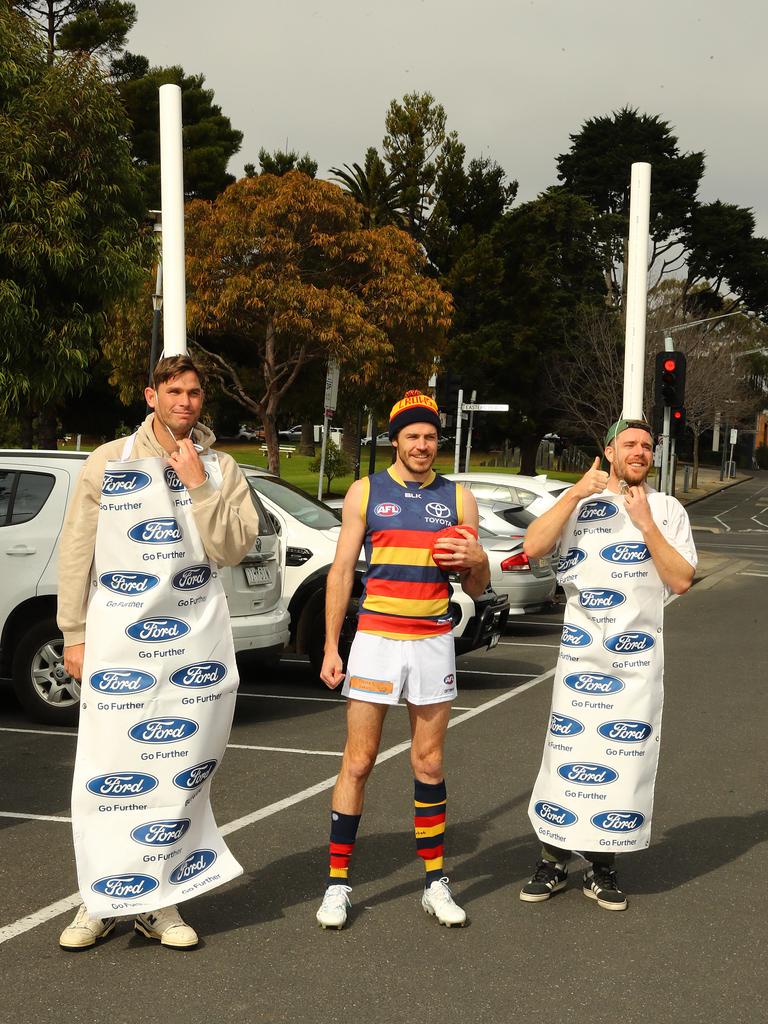 Tom Hawkins, Isaac Smith and Cam Guthrie arriving for the Cats Mad Monday. Picture: Alison Wynd