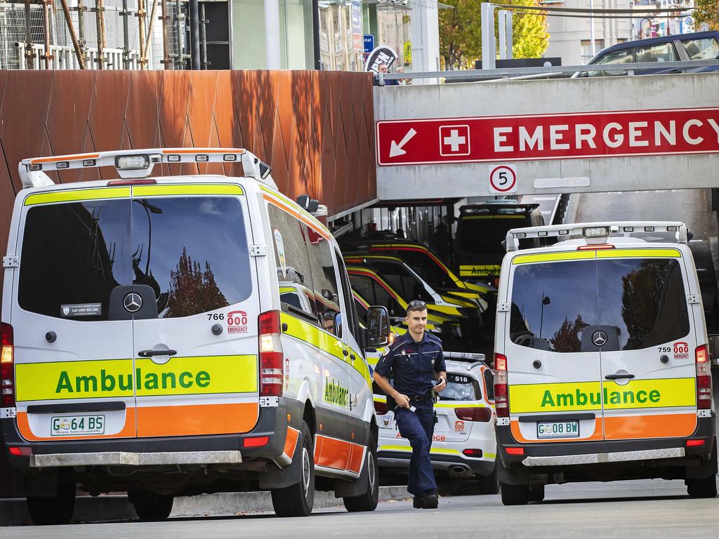 Ambulances at the Royal Hobart Hospital. Picture: Chris Kidd