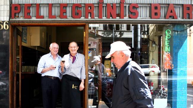 Nino Pangrazio and partner Sisto Malaspina outside Pellegrini’s.