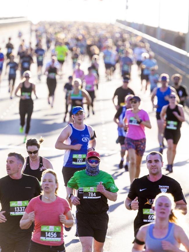 Run the Bridge Fun Run 2020 across Tasman Bridge. Picture: RICHARD JUPE