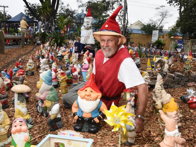 Gnome Master and founder David Cook from Lower Blue Mountains Rotary at the annual The Australia Day Gnome convention in Glenbrook. Picture: Matthew Sullivan