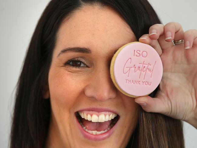 This Sweet Obsession custom cookie maker Leanne Quinn made ISO Grateful decorated biscuits for the Torquay COVID testing clinic workers. Picture: Alison Wynd